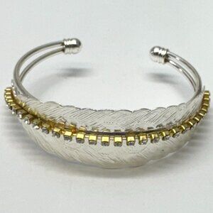 Vintage rhinestone silver feather cuff bracelet